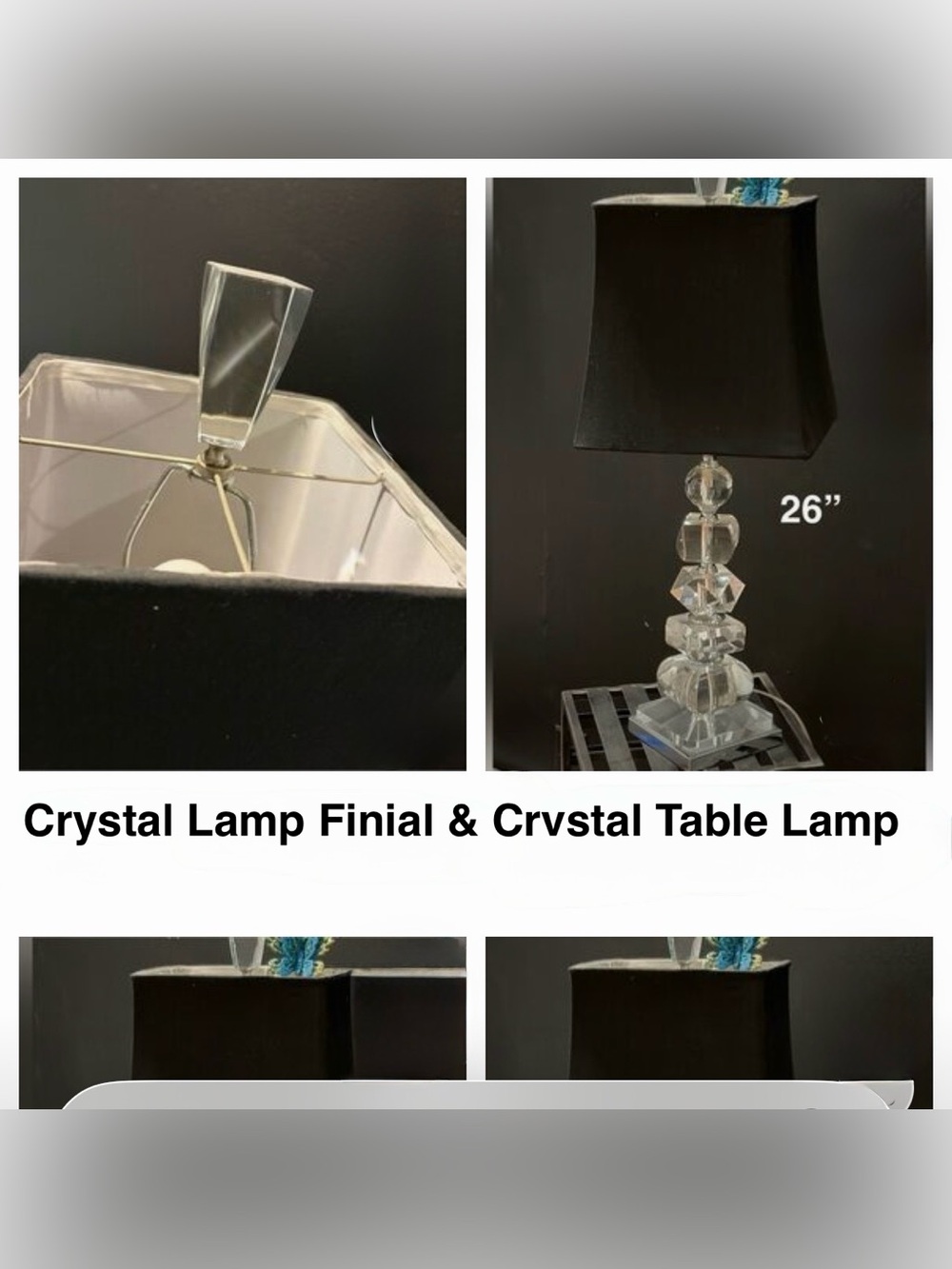 Crystal Table Lamp with.Crystal Lamp Finial Black Shade Included